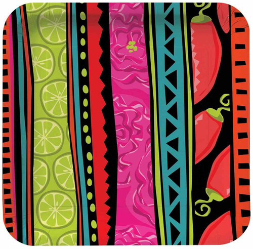 Caliente Stripe Fiesta Cinco Mayo Chili Pepper Party 7" Square Dessert Plates