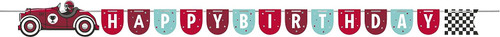 Vintage Race Car Adult Kids Birthday Party Decoration Ribbon Banner