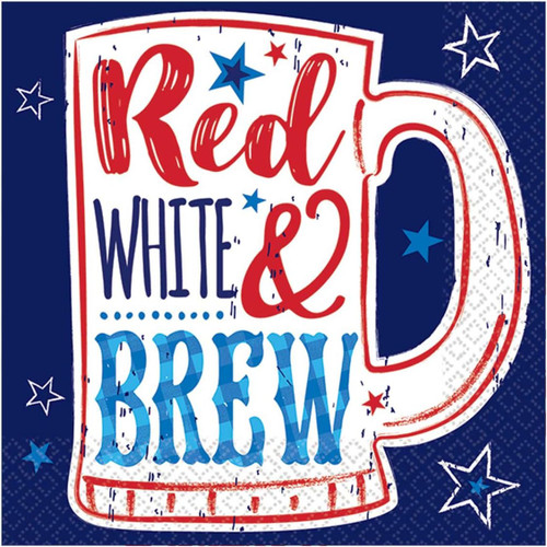 Red, White & Brew July 4th Holiday USA Patriotic Theme Party Beverage Napkins