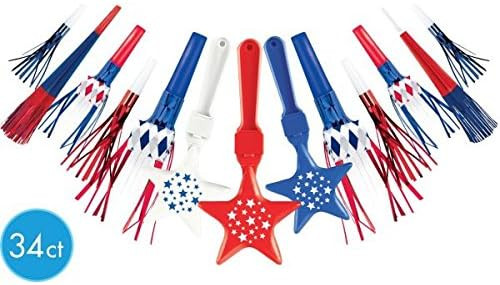 Patriotic July 4th Holiday USA Theme Party Favor Value Pack Noisemakers