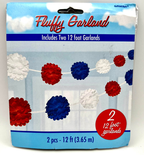 Red, White & Blue USA Patriotic July 4th Party Hanging Decoration Fluffy Garland