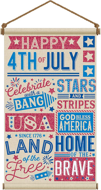 Patriotic July 4th Holiday USA Theme Party Decoration Large Canvas Hanging Sign