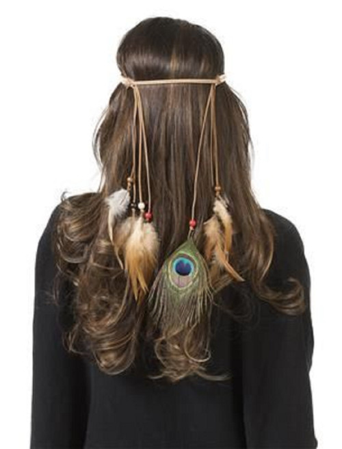 Native American Feather Headband Peacock Tan Halloween Adult Costume Accessory