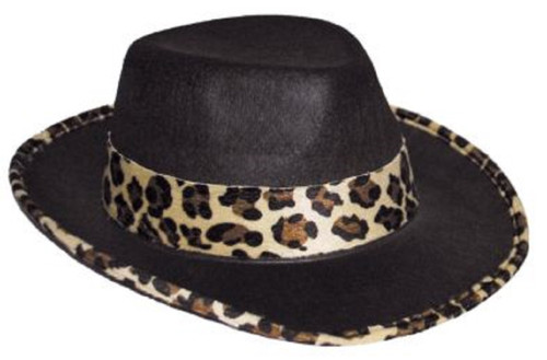 Black & Leopard Fedora Pimp Hat Fancy Dress Up Halloween Adult Costume Accessory
