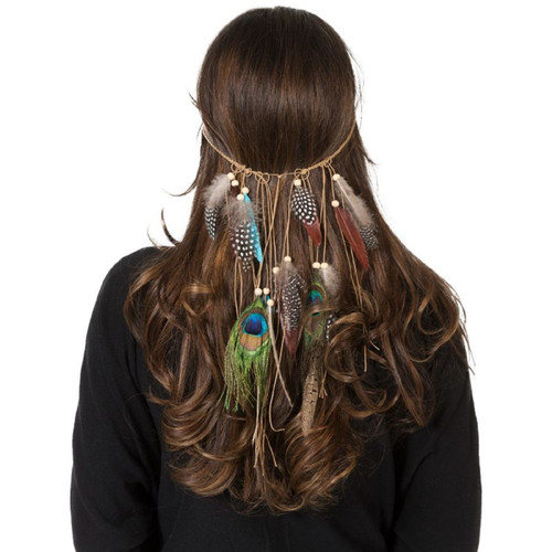 Native American Feather Headband Peacock Spot Halloween Adult Costume Accessory