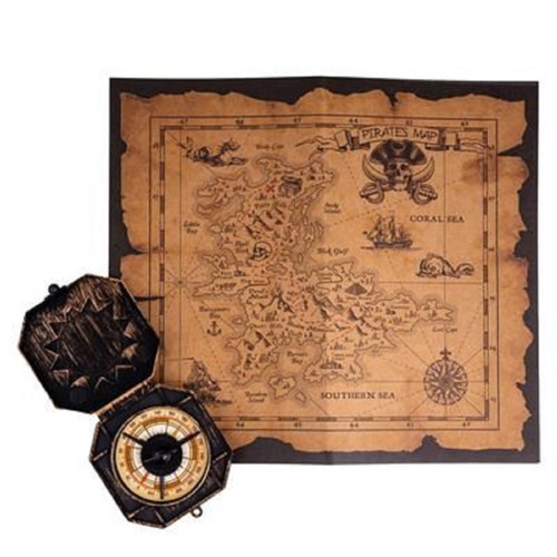 Pirate Treasure Map w/Compass Prop Fancy Dress Up Halloween Costume Accessory