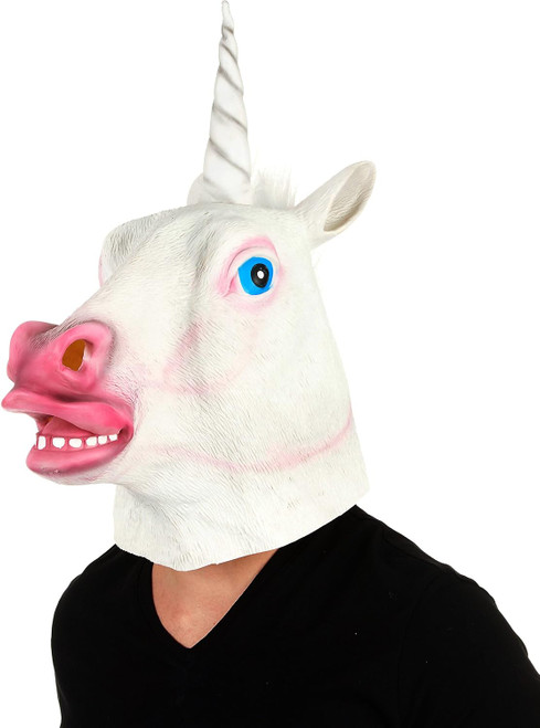 Unicorn Latex Mask White Animal Fancy Dress Up Halloween Adult Costume Accessory