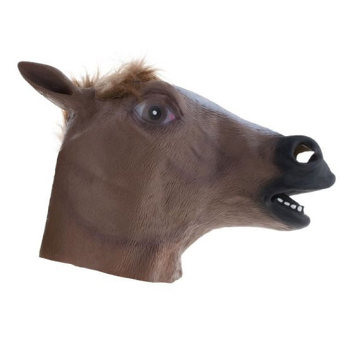 Horse Latex Mask Brown Animal Fancy Dress Up Halloween Adult Costume Accessory
