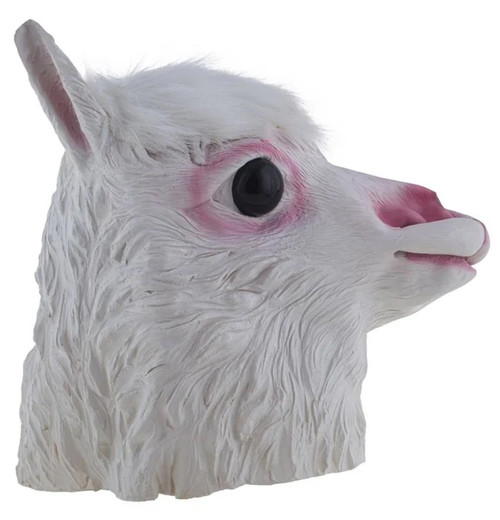 Llama Latex Mask White Animal Fancy Dress Up Halloween Adult Costume Accessory