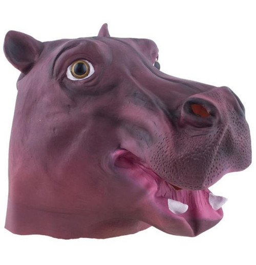 Hippo Latex Mask Animal Safari Fancy Dress Up Halloween Adult Costume Accessory