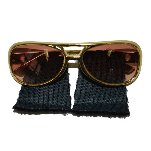 Elvis Glasses Sideburns Gold Aviators Fancy Dress Up Halloween Costume Accessory