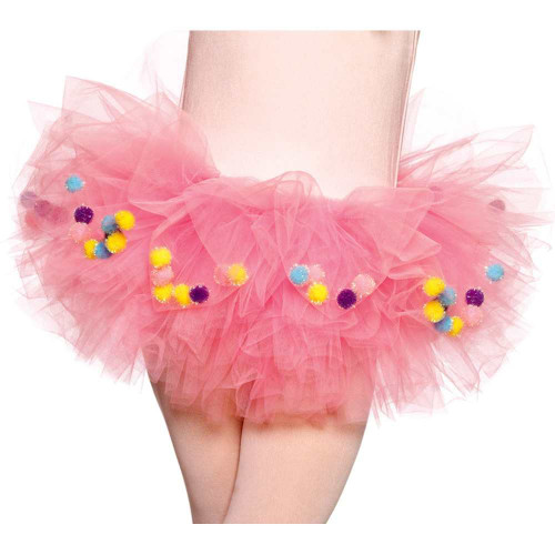Pom Pom Filled Tulle Tutu Pink Fancy Dress Up Halloween Child Costume Accessory