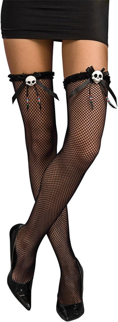 Fishnet Thigh Highs Skeleton Day of Dead Black Halloween Adult Costume Accessory