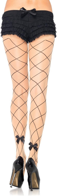 Spandex Sheer Faux Jumbo Net Pantyhose w/Satin Bow Accent Costume Accessory