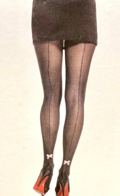 Fishnet Pantyhose w/Lurex Backseam & Bow Black Dress Up Adult Costume Accessory