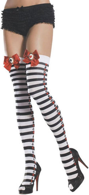 Queen Hearts Striped Thigh Highs Hose Card Suits Casino Adult Costume Accessory