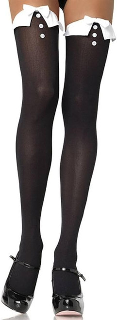 Opaque Tuxedo Thigh Highs Black White Maid Fancy Dress Adult Costume Accessory