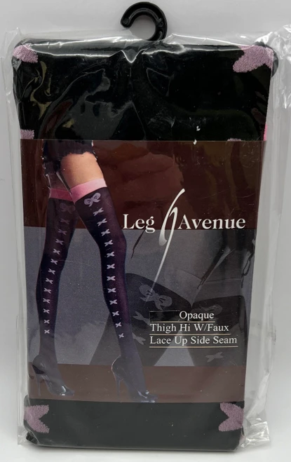 Opaque Thigh Highs w/Side Seam Black Pink Dress Up Sexy Adult Costume Accessory