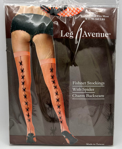 Fishnet Stockings w/Spider Charm Backseam Orange Witch Adult Costume Accessory