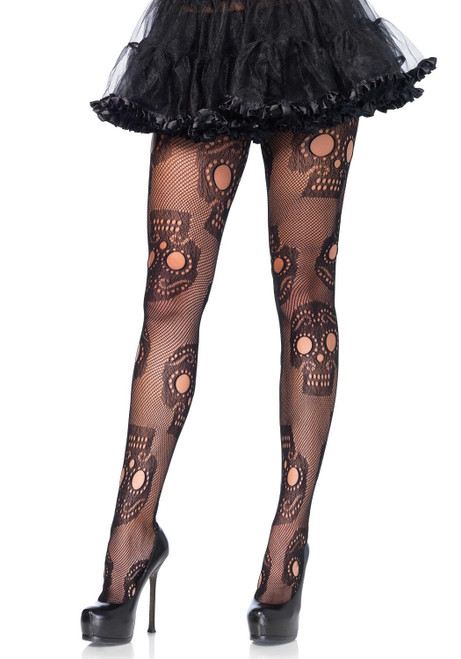 Sugar Skull Net Pantyhose Fancy Dress Up Halloween Adult Costume Accessory
