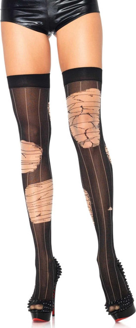 Distressed Striped Thigh Highs Black Gothic Halloween Adult Costume Accessory