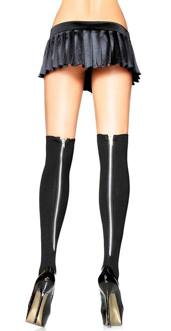 Biker Zipper Back Thigh Highs Stockings Fancy Dress Sexy Adult Costume Accessory