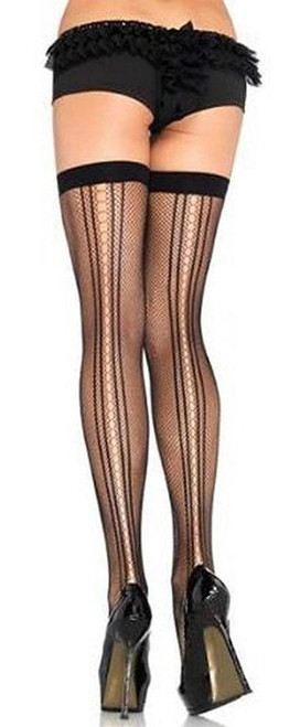 Fishnet Thigh Highs w/Striped Keyhole Backseam Black Adult Costume Accessory