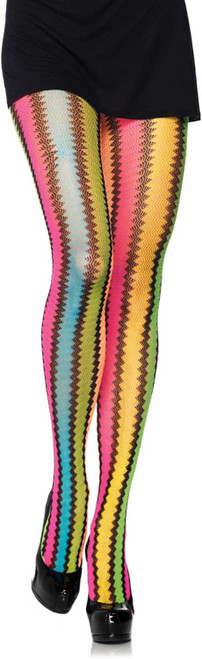 Rainbow Zig-Zag Net Pantyhose Fancy Dress Halloween Sexy Adult Costume Accessory