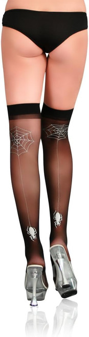 Sheer Thigh Highs w/Spider Web Backseam Fancy Dress Up Adult Costume Accessory