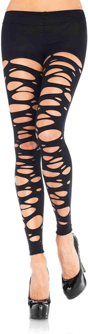Tattered Footless Tights Black Fancy Dress Up Halloween Adult Costume Accessory