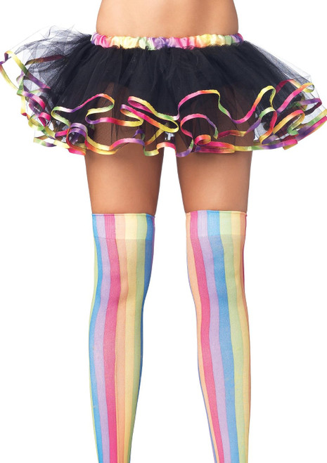 Layered Tulle Tutu Skirt Rainbow Ribbon Trim Halloween Adult Costume Accessory
