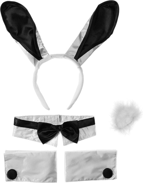 Bunny Set Animal Ears Tail Cuffs Fancy Dress Halloween Adult Costume Accessory