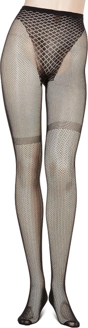 Micro Net Pantyhose w/Flower Keyhole Backseam & Faux French Cut Panty Accessory