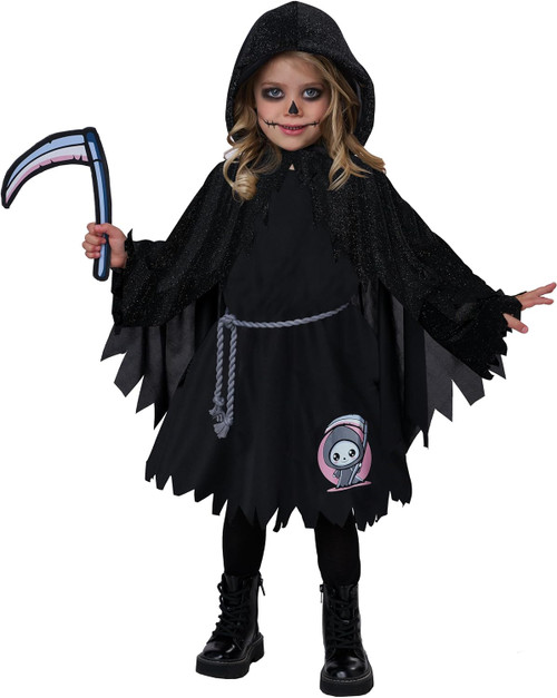 Cutesy Reaper Girl Grim Black Fancy Dress Up Halloween Toddler Child Costume