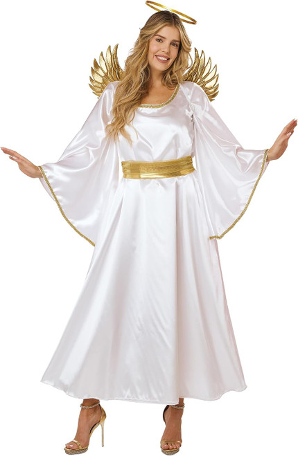 Nativity Christmas Angel White Gold Lady Fancy Dress Up Halloween Adult Costume