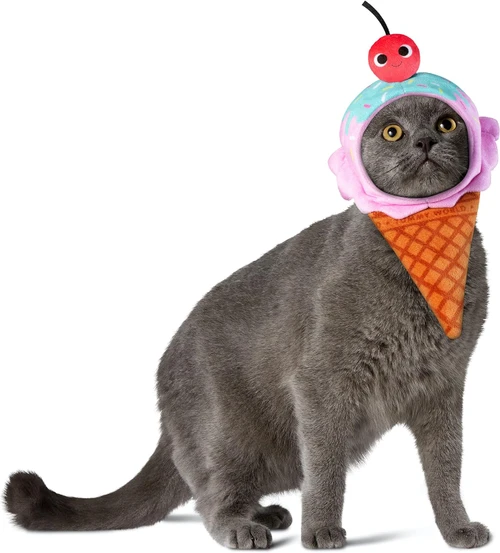 Ice Cream Waffle Cone Headpiece Cute Fancy Dress Up Haloween Pet Dog Cat Costume