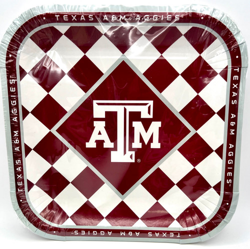 Texas A&M Aggies Checkered NCAA Sports Party 9" Square Paper Dinner Plates