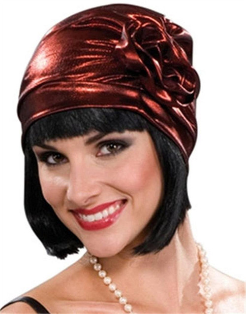 Flapper Cloche Hat Red Metallic Roaring 20's Adult Costume Accessory