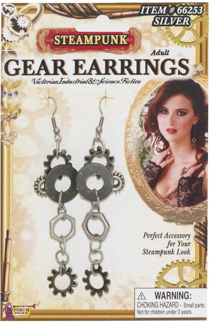 Gear Earrings Steampunk Adult Costume Accessory