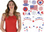 Patriotic Face Body Jewelry Kit USA Fancy Dress Up Halloween Costume Accessory