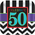 50th Celebration Chevron Stripes Adult Birthday Party 9" Square Dinner Plates