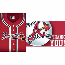  Amscan Atlanta Braves™ Invitation & Thank You Card Set - 3 7/8'  x 5 5/8', White Color