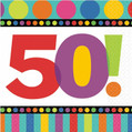 50th Birthday Dots & Stripes Polka Over the Hill Party Paper Beverage Napkins