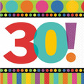 30th Birthday Dots & Stripes Polka Over the Hill Party Paper Beverage Napkins