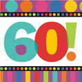 60th Birthday Dots & Stripes Polka Over the Hill Party Paper Beverage Napkins