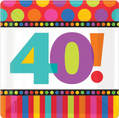 40th Birthday Dots & Stripes Polka Over the Hill Party 7" Square Dessert Plates