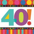 40th Birthday Dots & Stripes Polka Over the Hill Party Paper Luncheon Napkins