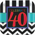 40th Celebration Chevron Stripes Adult Birthday Party 7" Square Dessert Plates