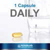 Softgel beside a glass of water, 1 capsule daily graphic