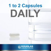 Capsule beside a glass of water, 1 to 2 capsules daily graphic